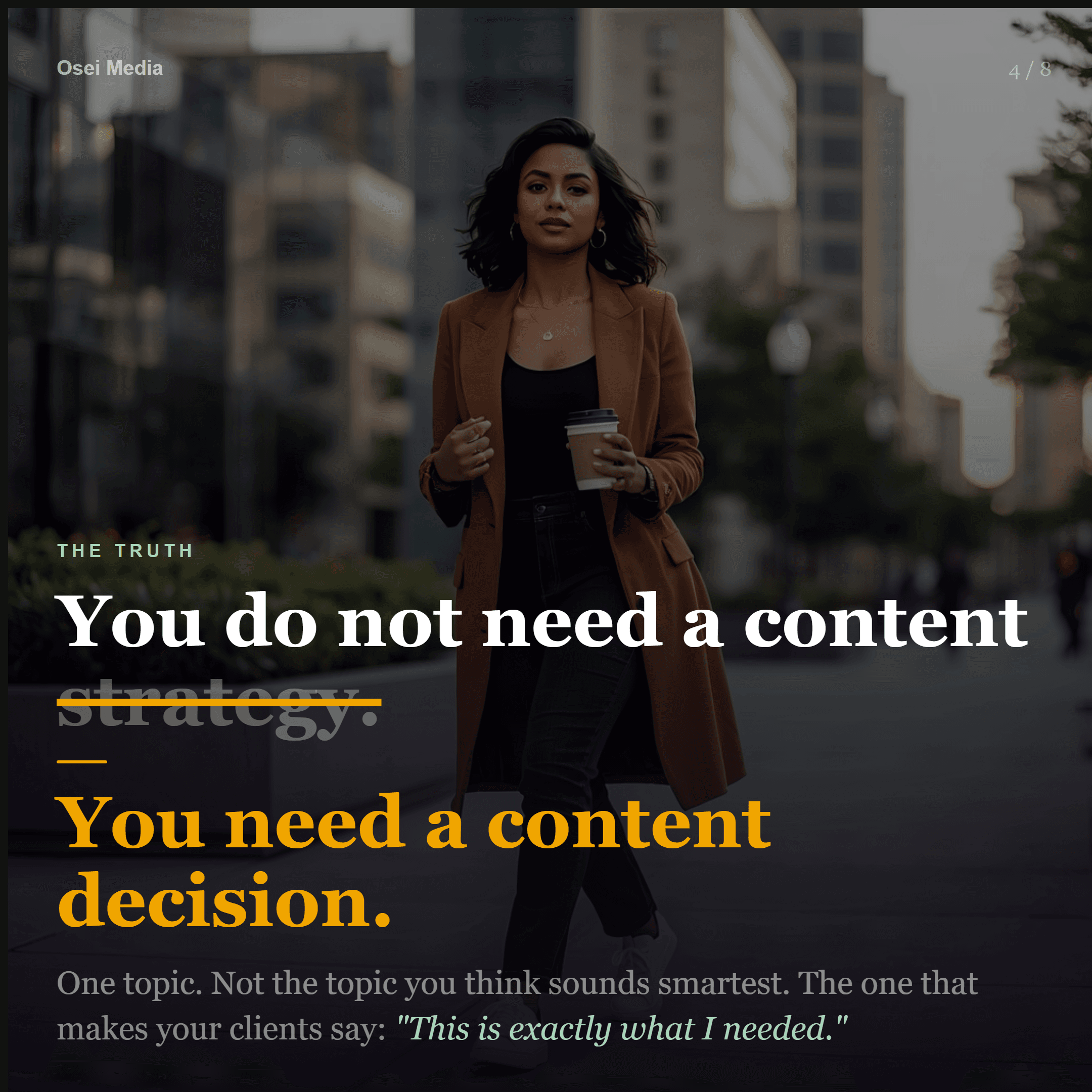 Content strategy post with woman portrait backdrop