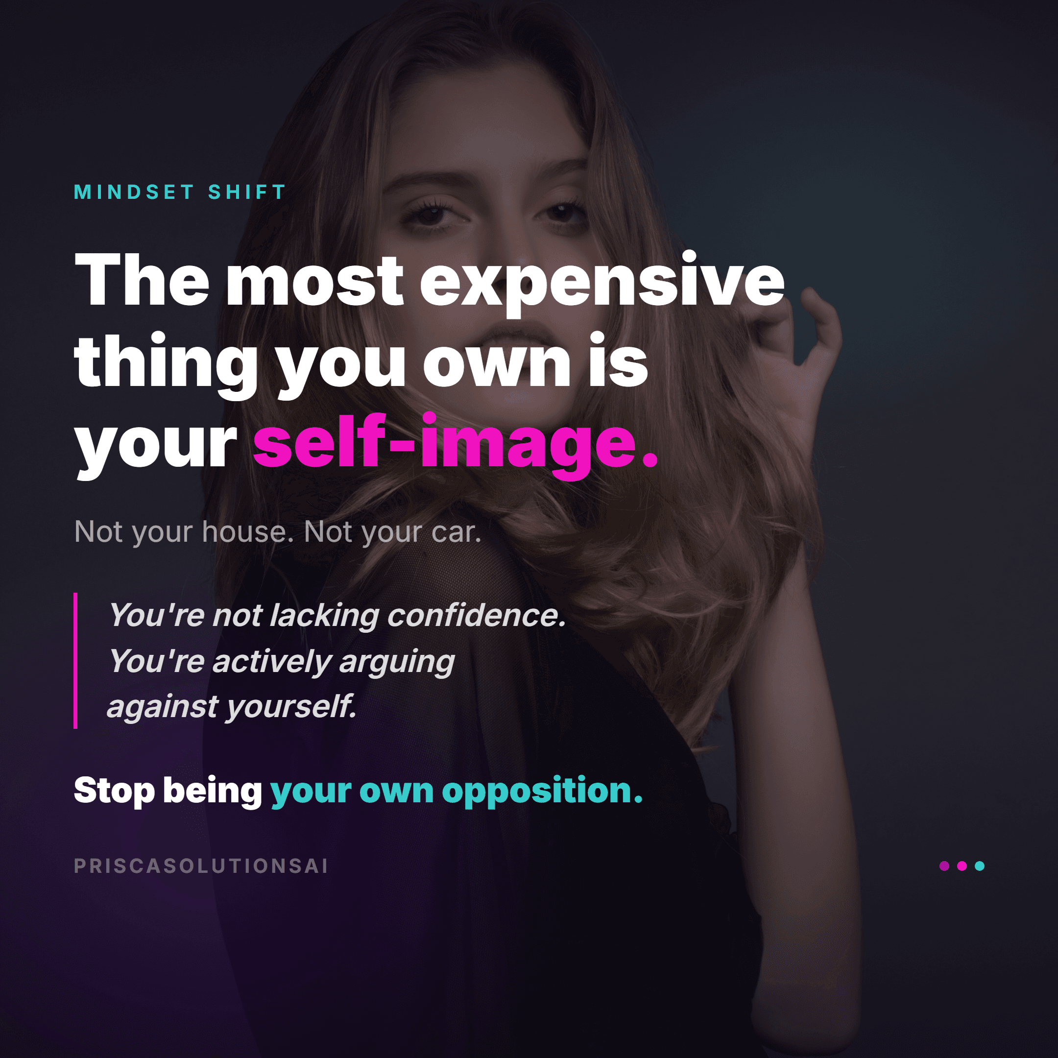 Self-image mindset shift with woman portrait backdrop
